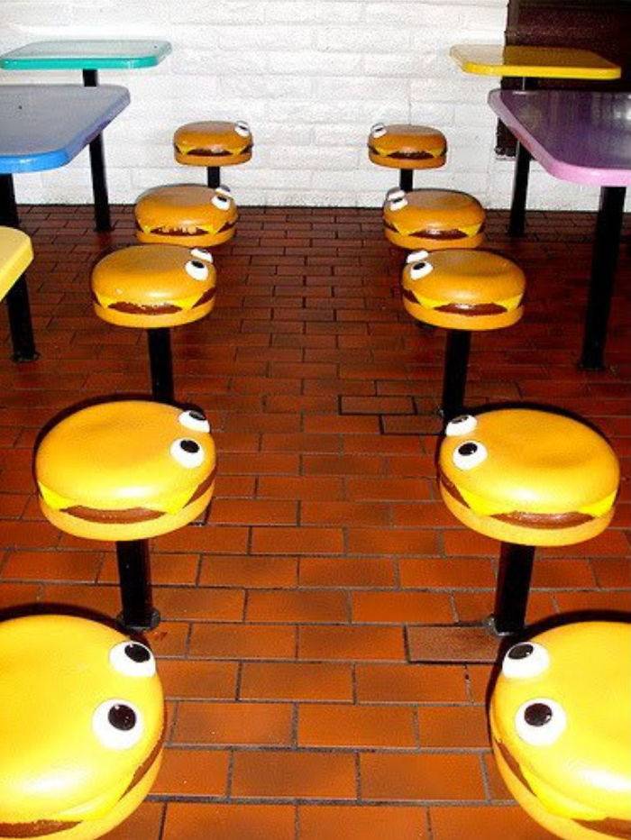 barstool-like seats that look like burgers