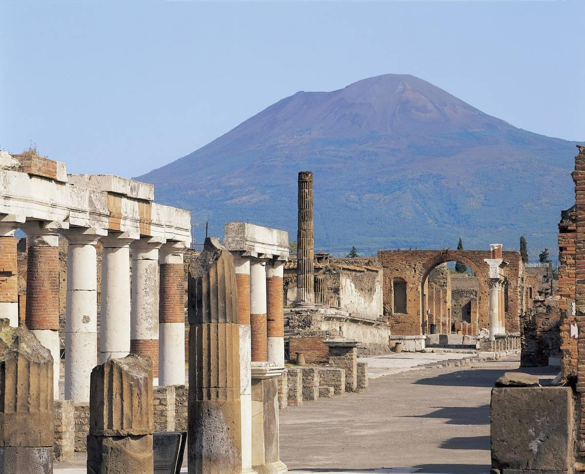 Columns of an old building, Pompeii, Campania, Italy