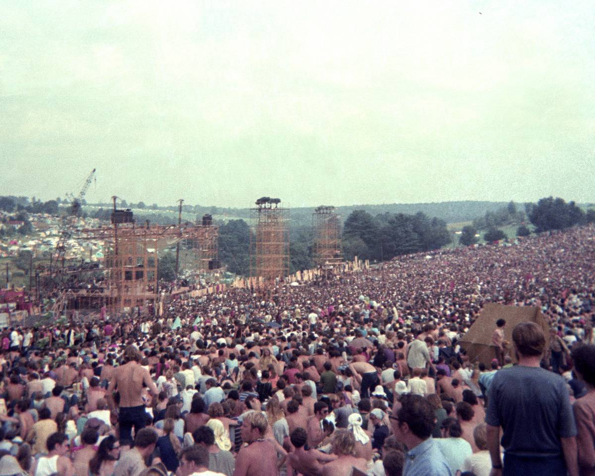 The crowd on day one of the Woodstock Festival on August 15th 1969