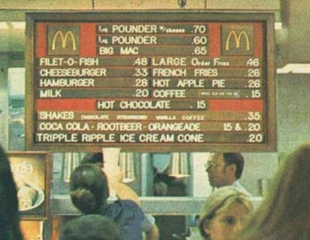 menu from the early 70s has very limited menu