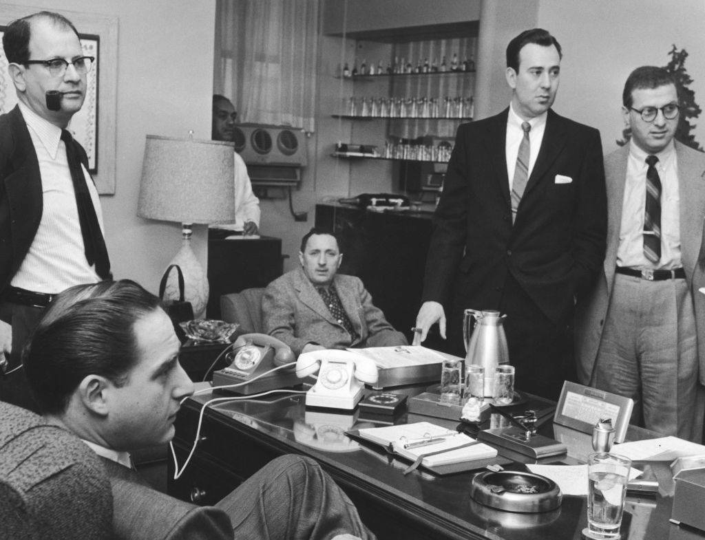 A writers' meeting for the NBC comedy sketch programme 'Your Show of Shows