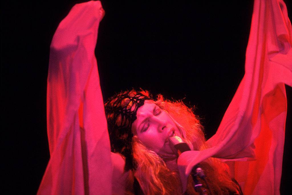 American singer Stevie Nicks, of the group Fleetwood Mac, performs onstage