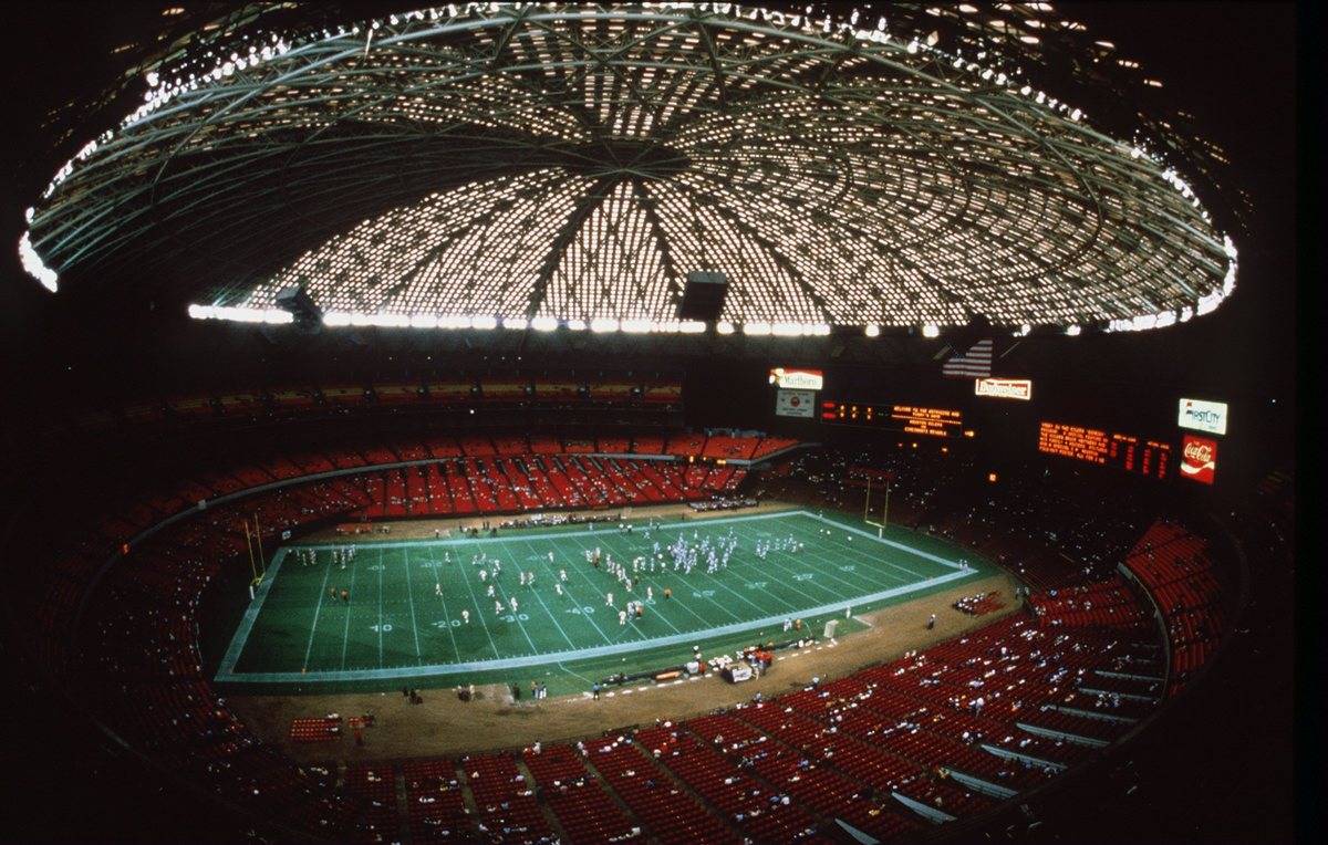 AN INTERIOR SHOT OF THE HOUSTON ASTRODOME IN HOUSTON, TEXAS.