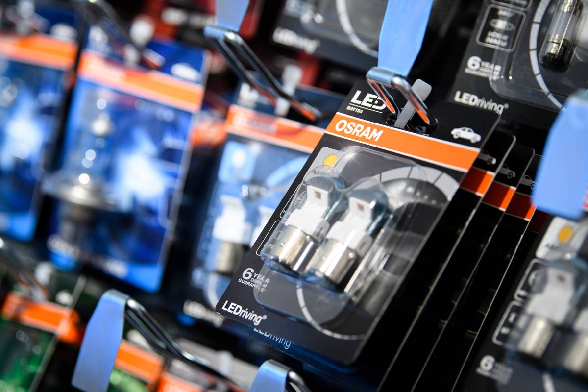LED light sources for car headlights can be seen in a showroom