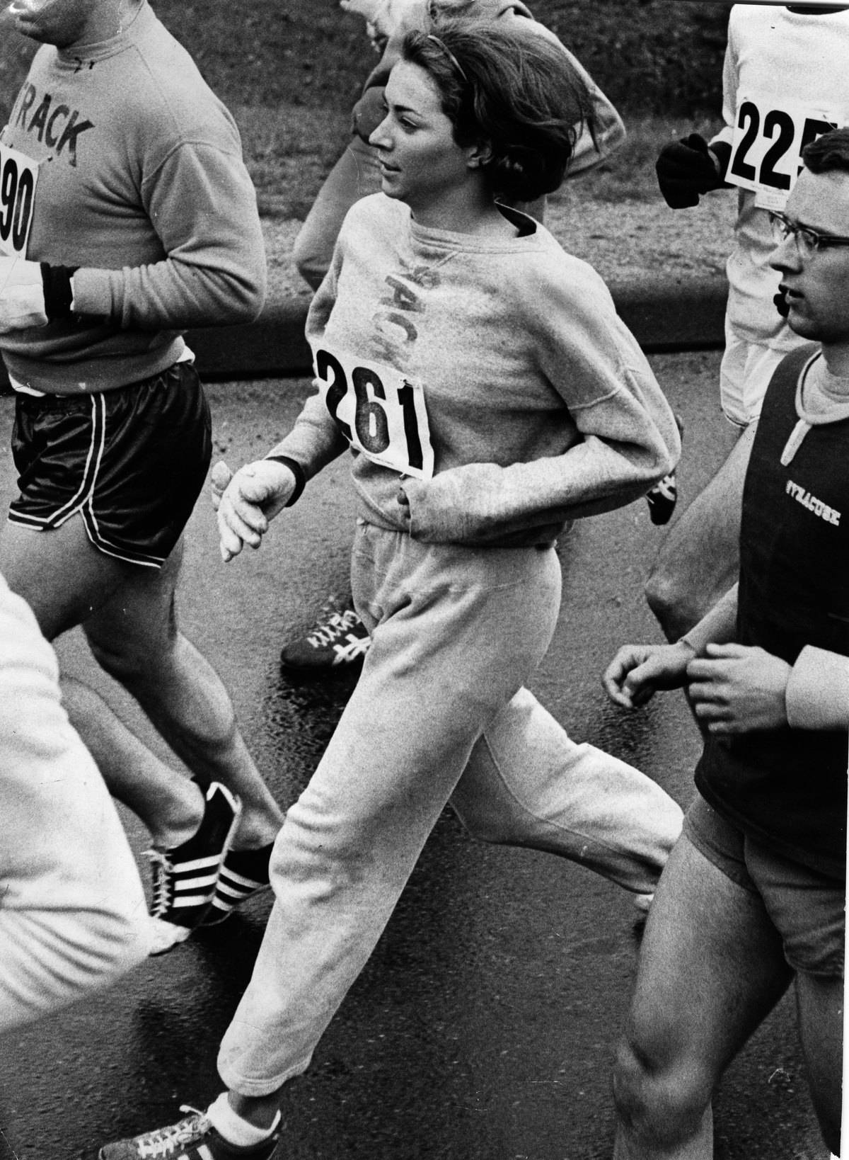 Katherine Switzer runs The Boston Marathon.