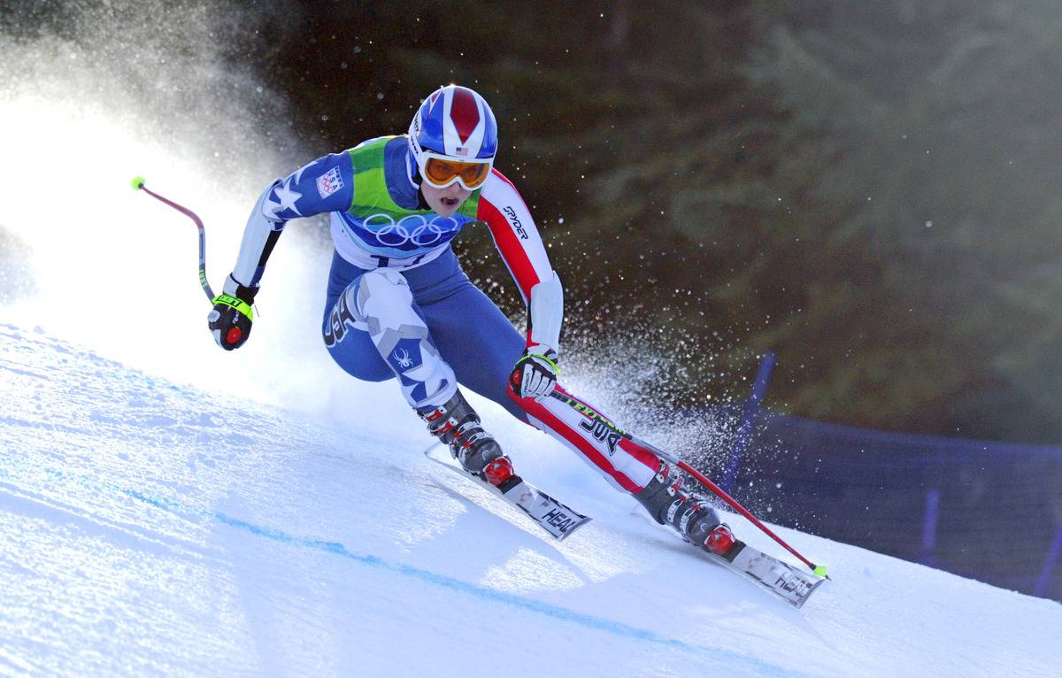 Lindsey Vonn skiing at the 2010 Olympics.