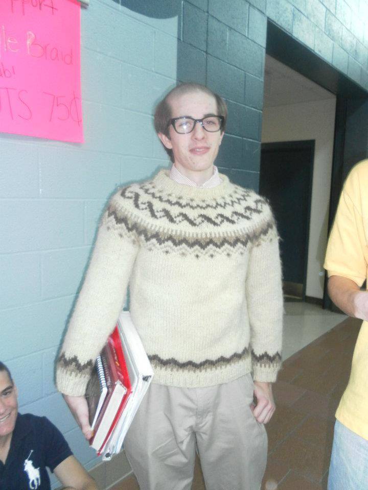 bald man with high school stuff