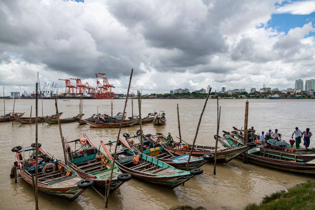 A general view of a Yangon river and city skyline