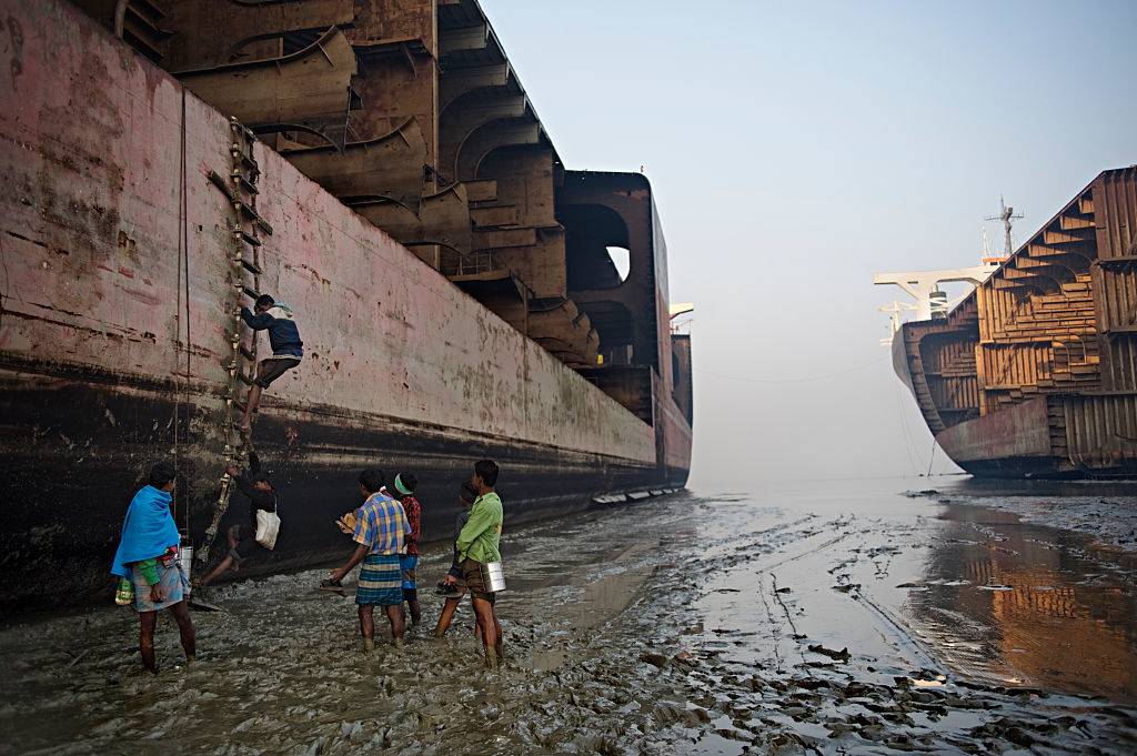 people at a ship yard in bangladesh