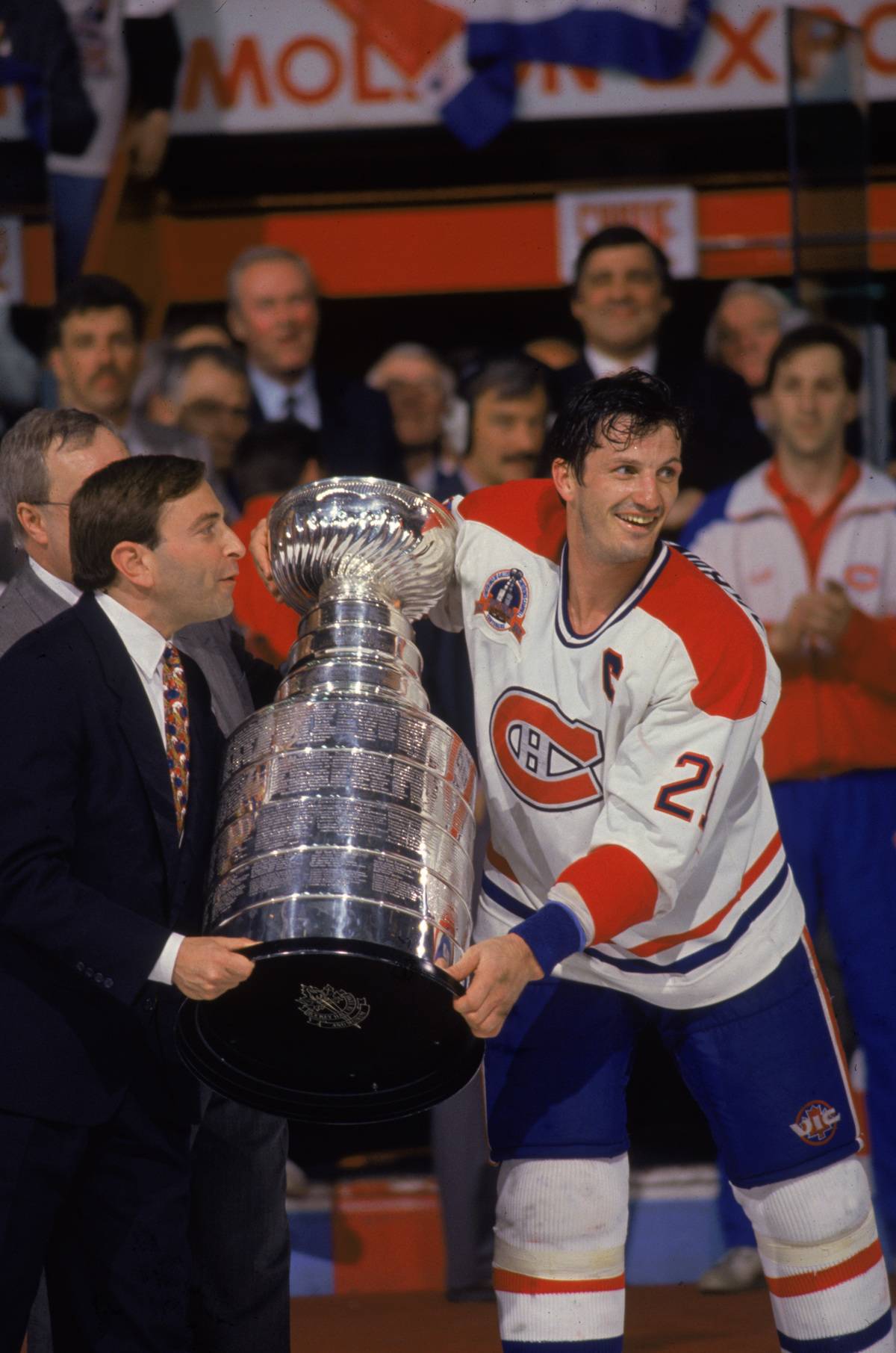 Guy Carbonneau accepts the Stanley Cup.