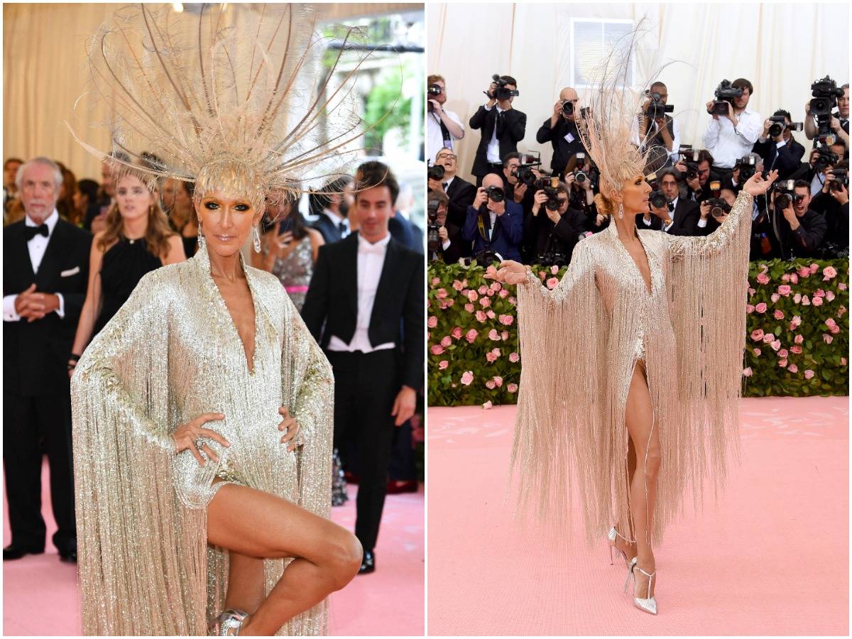 Celine Dion poses for photos at the 2019 Met Gala.