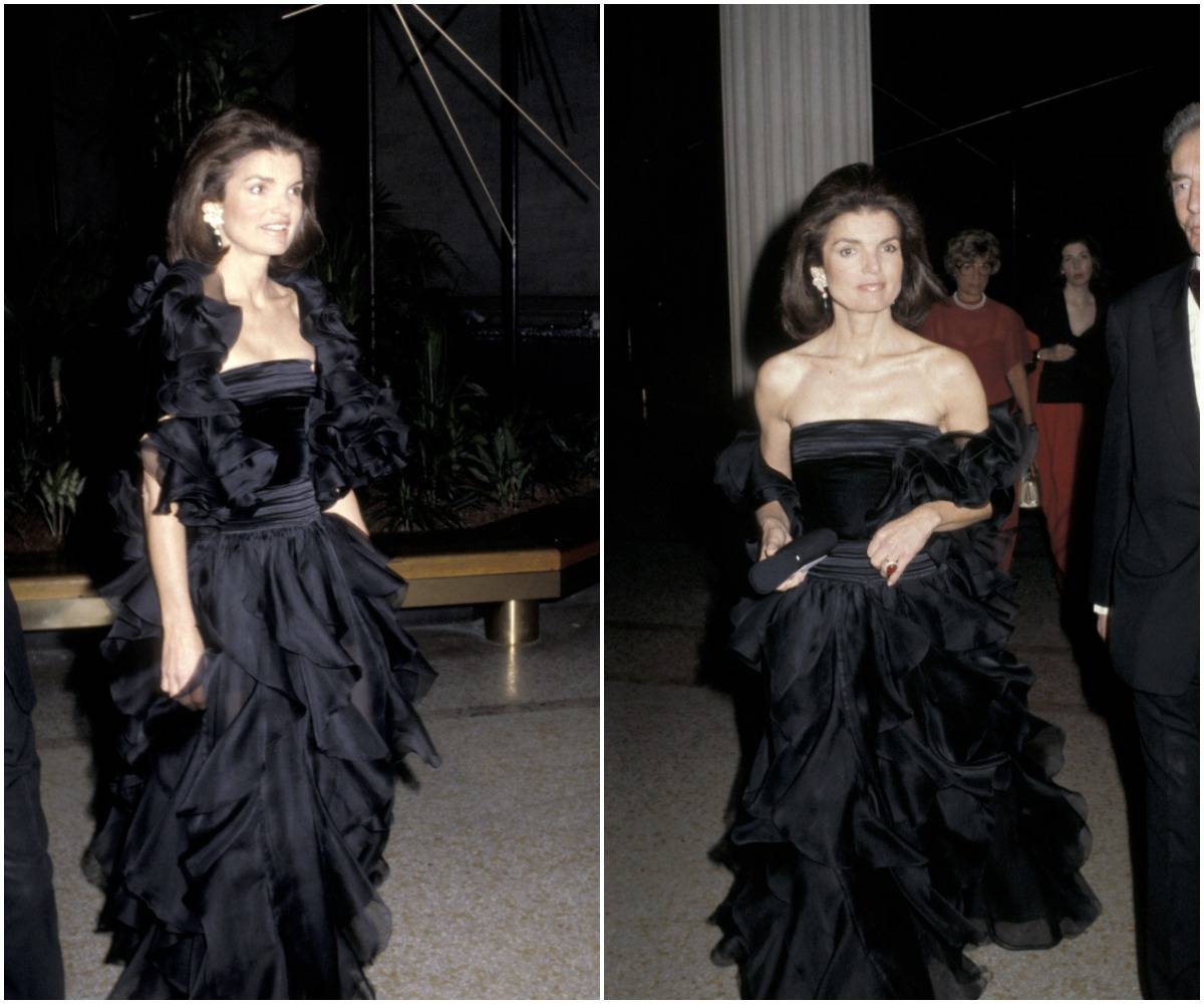 Jackie Kennedy appears at the 1979 Met Gala in her black dress.