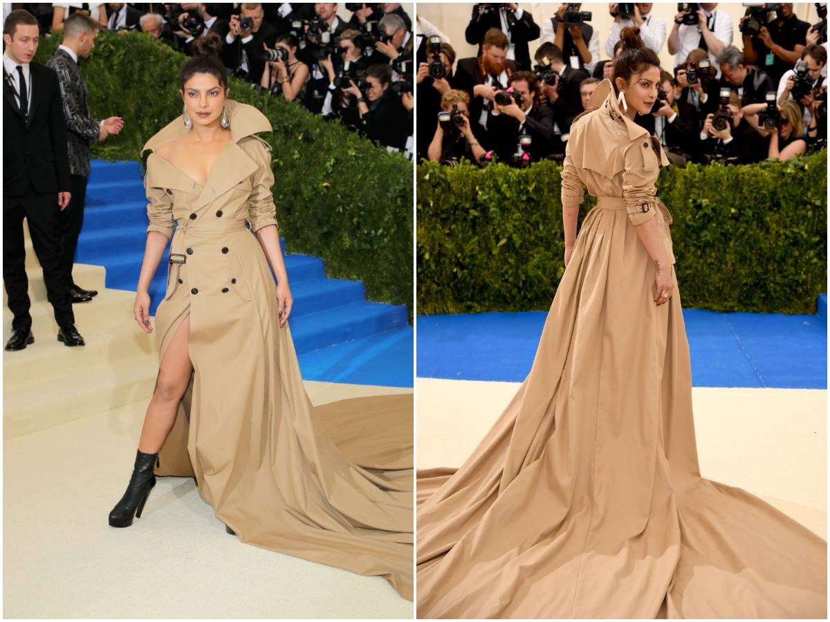 Priyanka Chopra poses for photos in her trench coat dress, 2017.