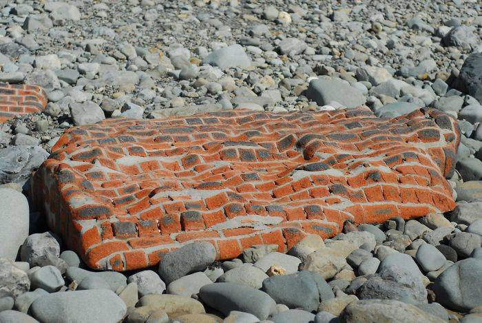 bricks flattened by the sea