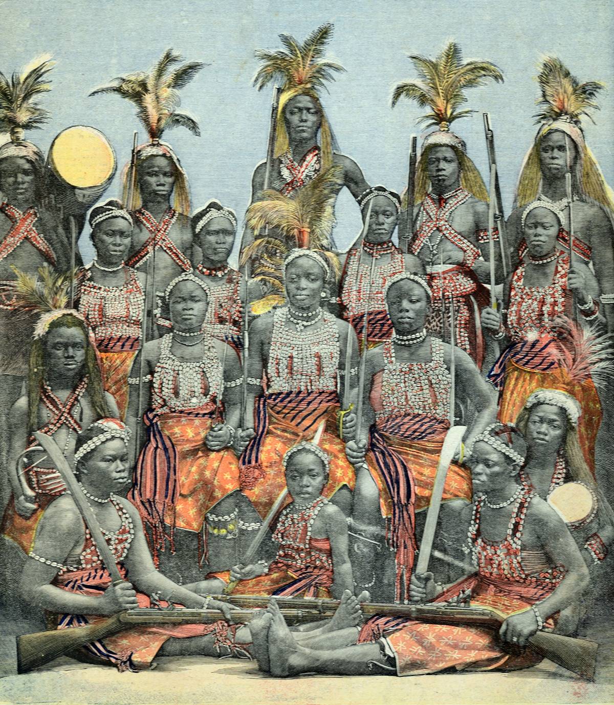 The women of the Dahomey Amazons are depicted in 1897.