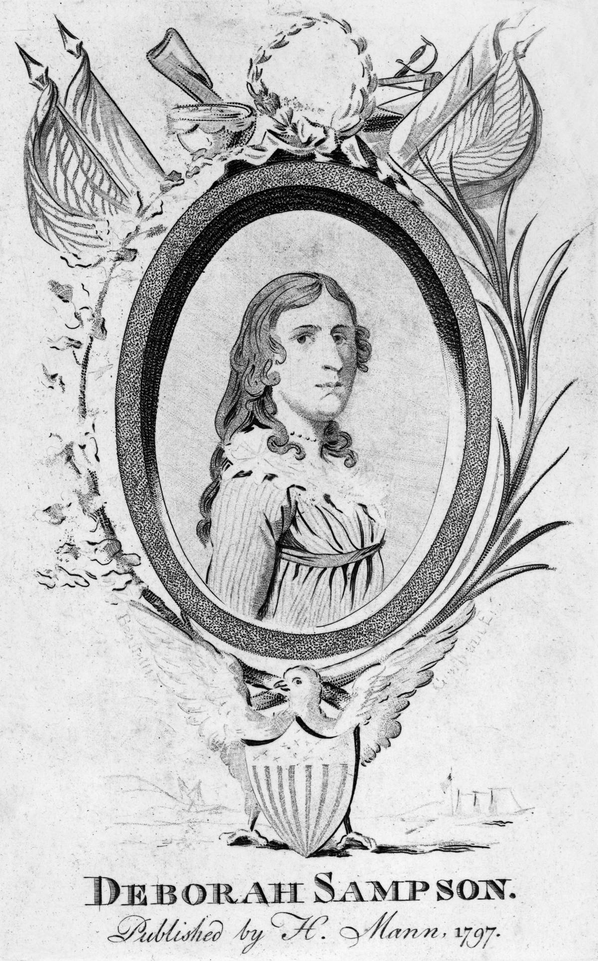 Deborah Sampson is depicted in this 1797 engraving.