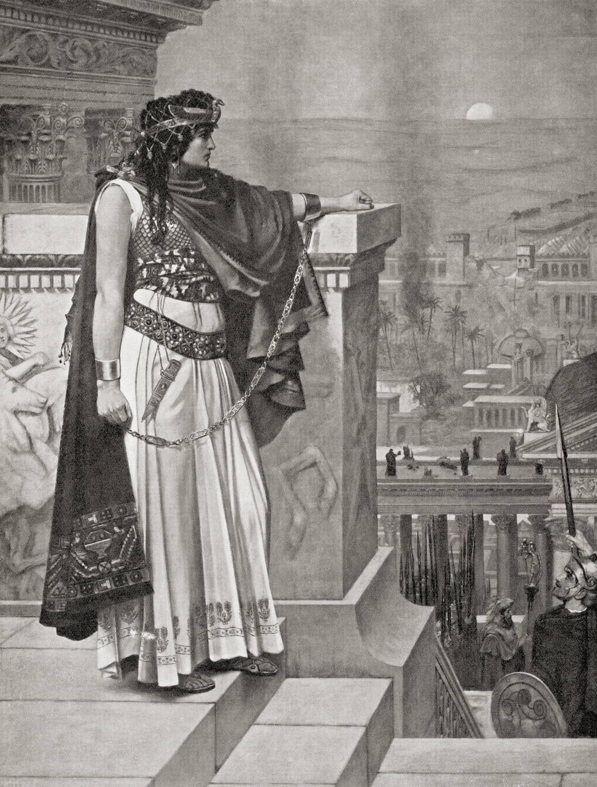 This artwork depicts Zenobia's last look upon Palmyra after being defeated by Aurelian in 272 AD.