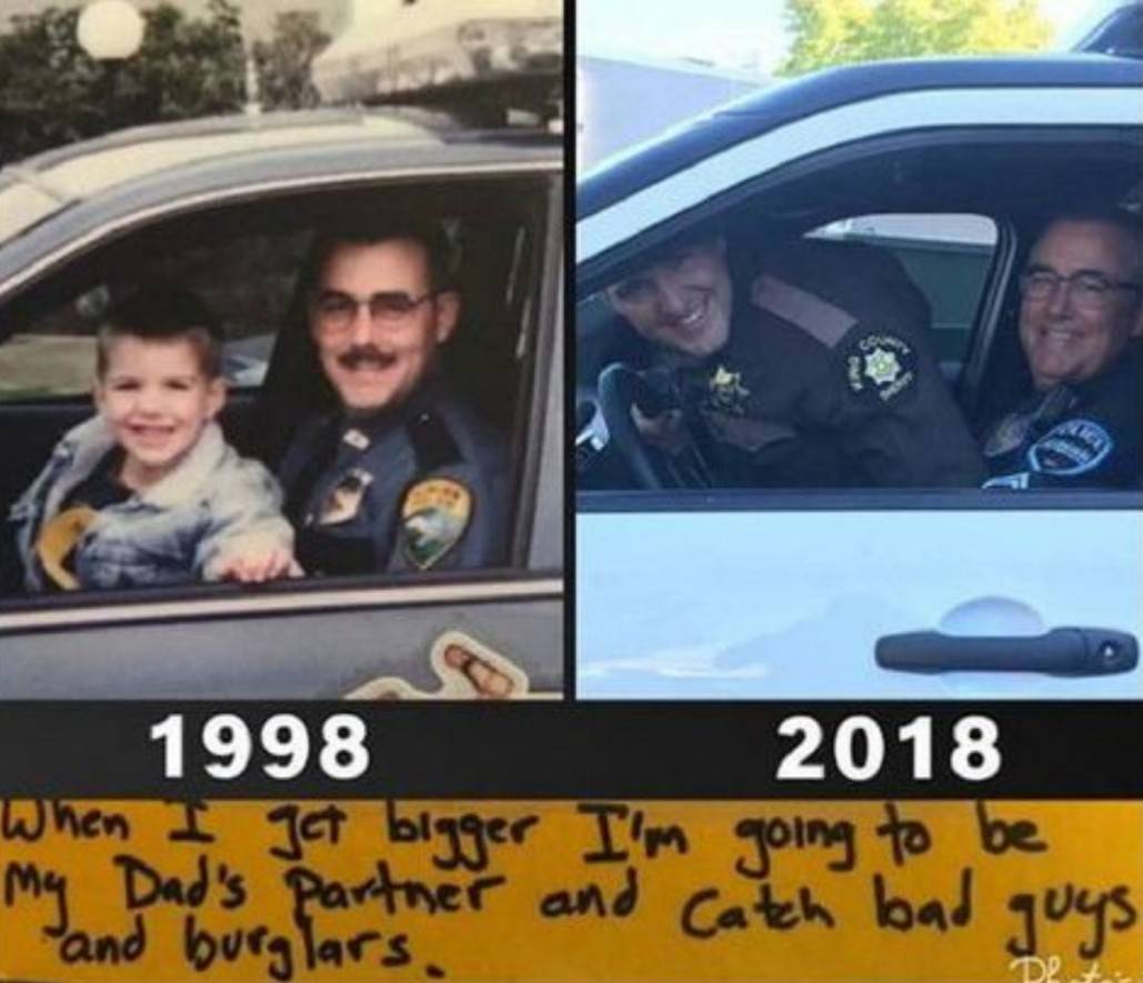 dad and son in cop car