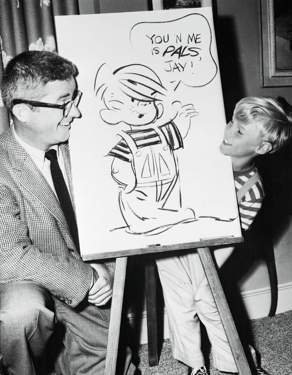 Jay North and Hank Ketchum Laughing at Cartoon