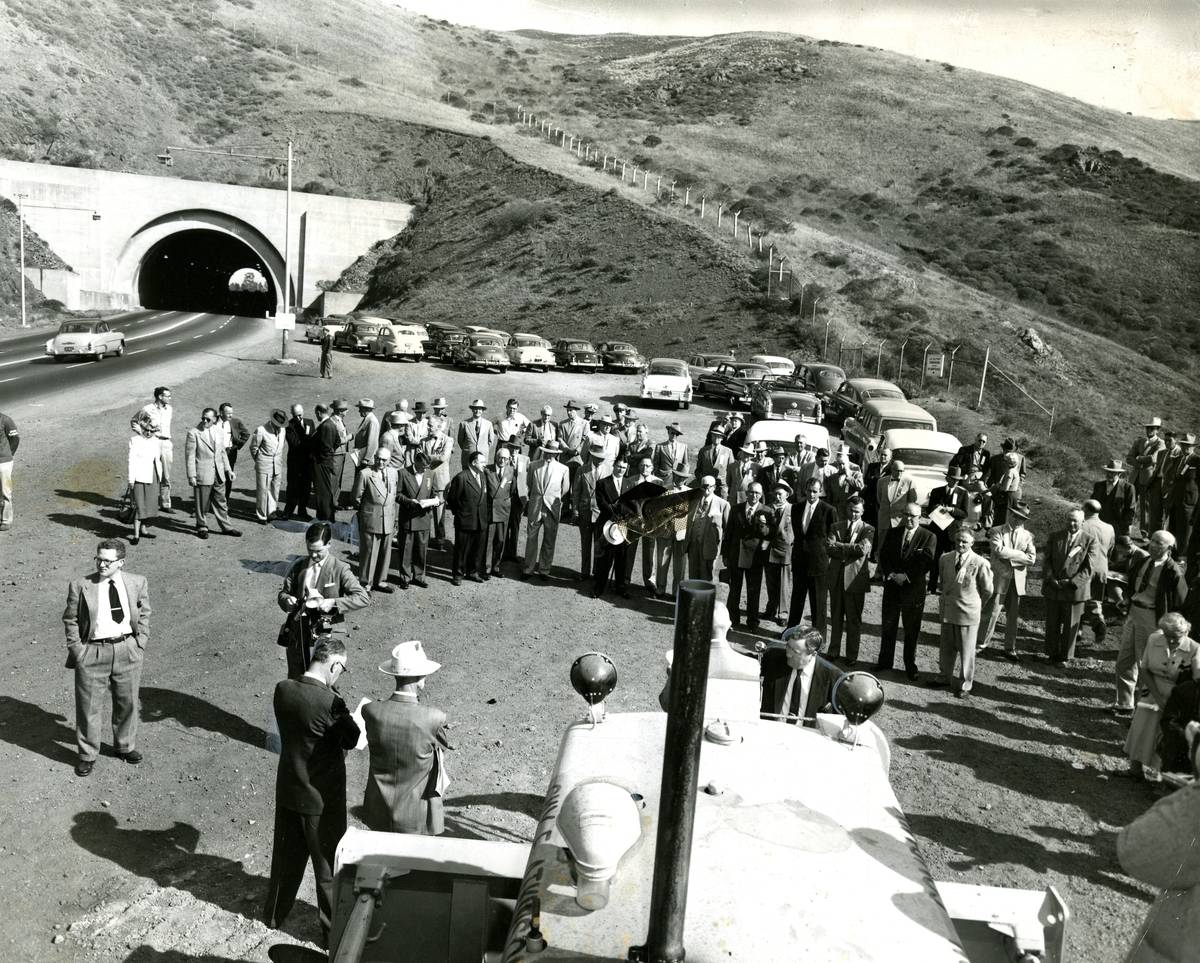 September 23, 1953: Breaking ground for the northern route to the Golden Gate Bridge span began. The job cost over four million dollars, at that time the largest California contact in history.