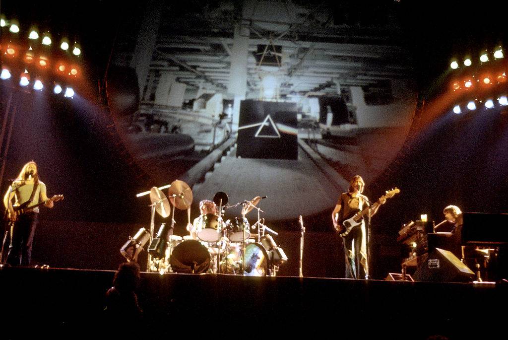 Pink Floyd performing live in 1975