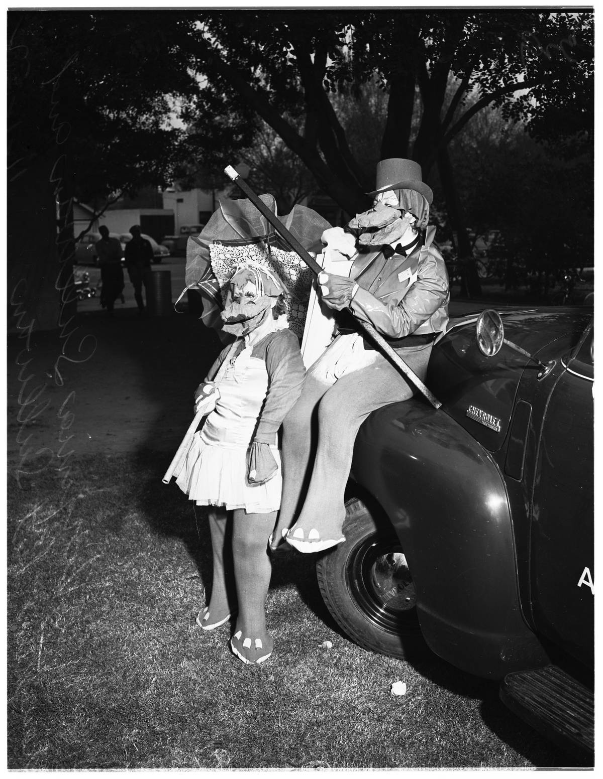 Two people dressed as hippos at the Halloween Breakfast and Festival in Anaheim in 1952