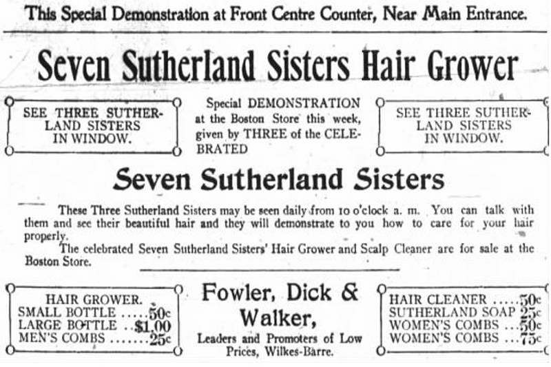 newspaper ad for seven sutherland sisters hair grower