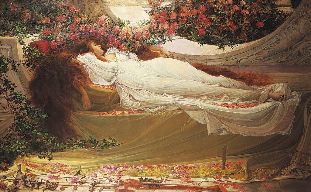 painting of a woman sleeping with long hair