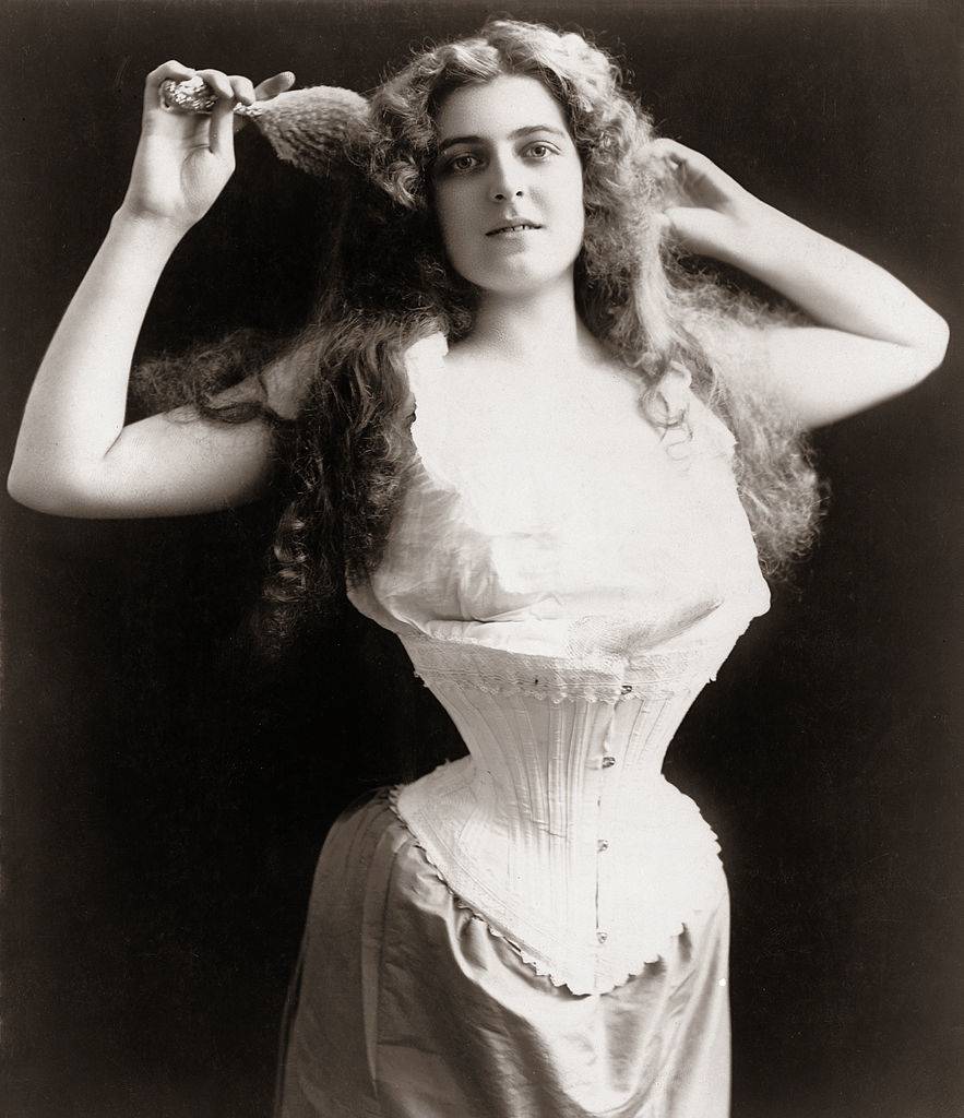 Photograph of an American woman wearing a corset