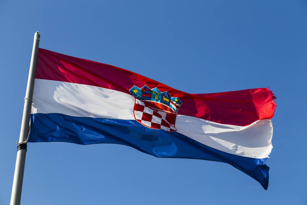 The Croatian flag flies in the town of Hvar.