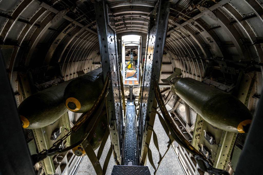 Replica bombs are seen in a World War II B-17 Bomber