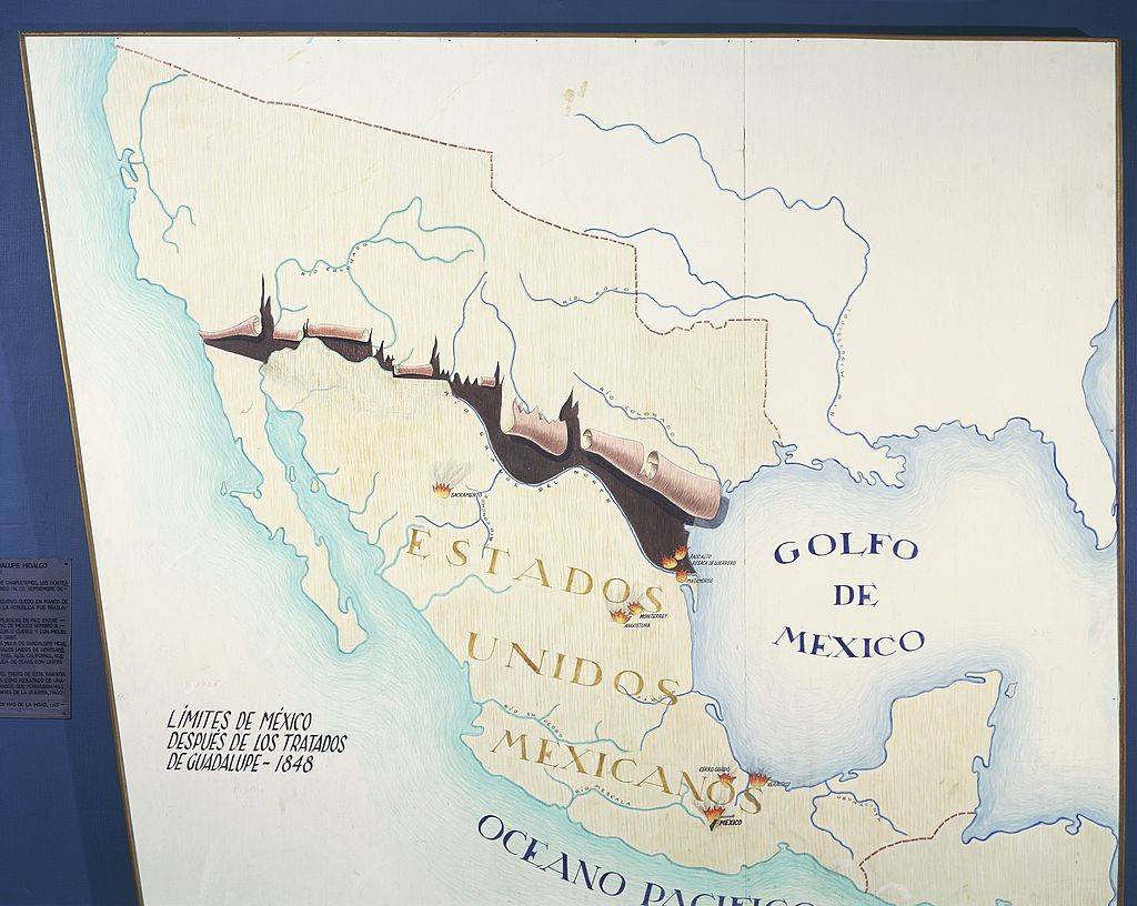 Map of Mexico with the new boundaries established by the Treaty of Guadalupe