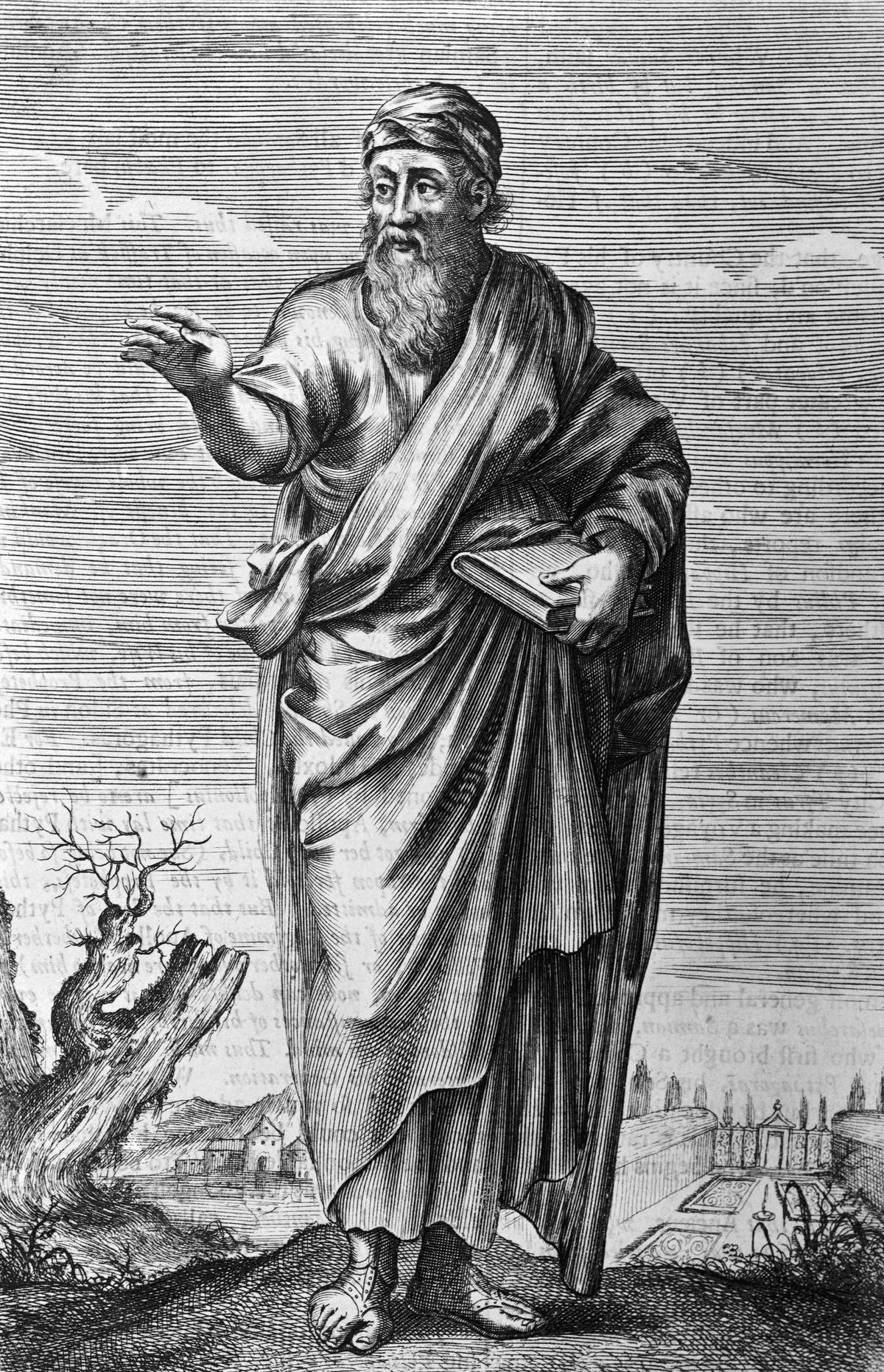 Illustration of Pythagoras Holding Book