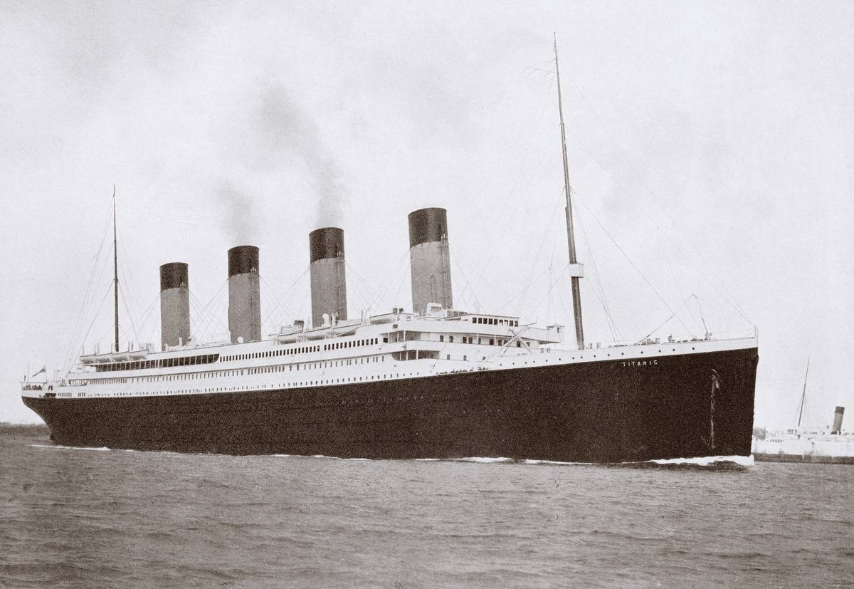 A 1912-era photo of the RMS Titanic at sea.