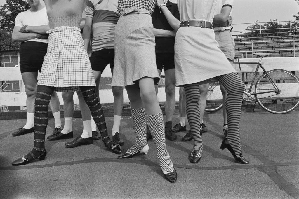 models wearing patterned tights in the 60s
