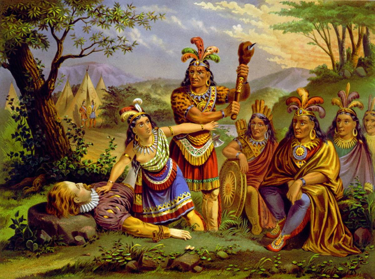 A graphic depicting Pocahontas saving the life of Captain John Smith.