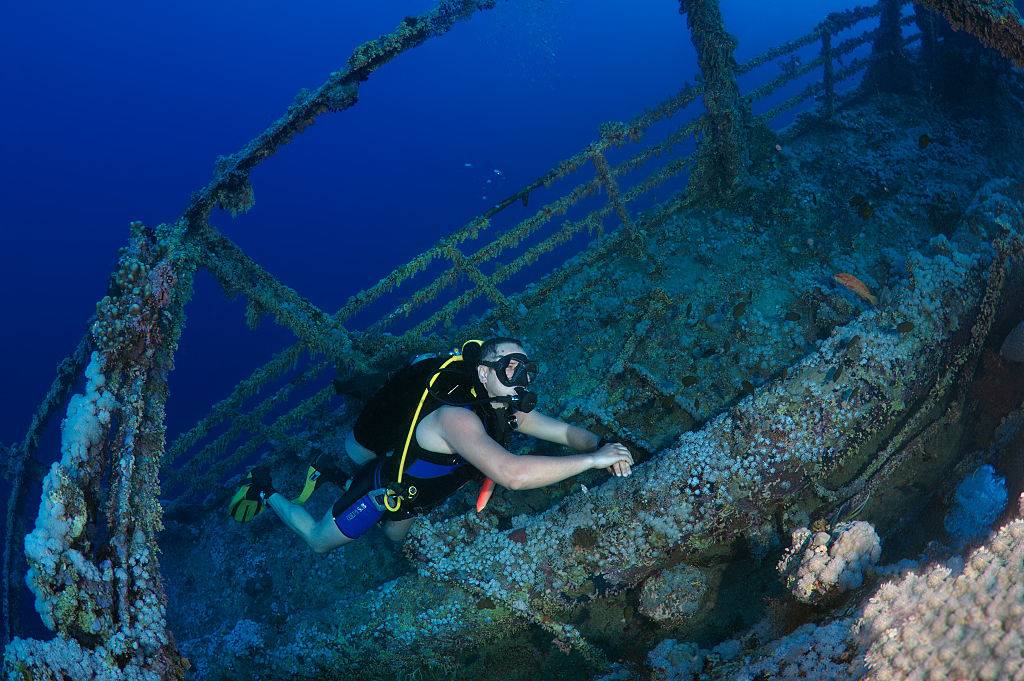 A male scuba diver seen at the wreck