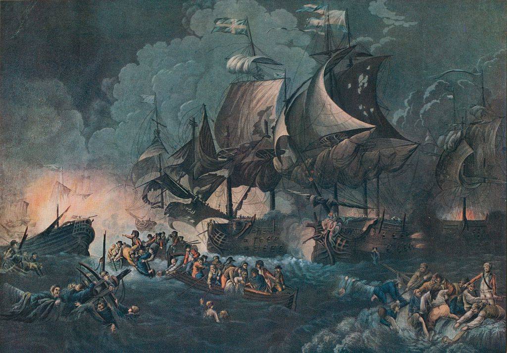 ship sinking with some escaping