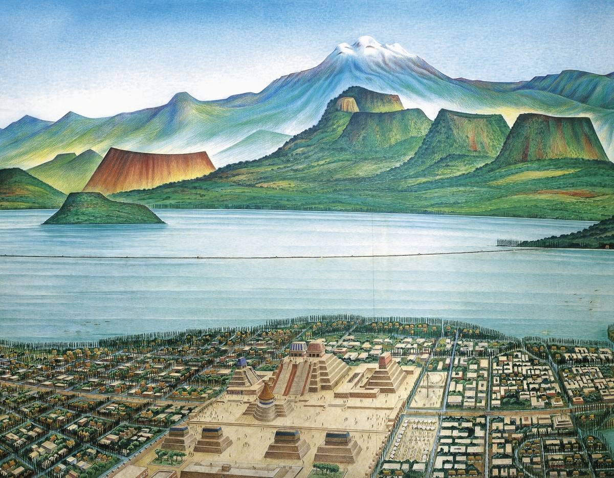 A graphic depicting Tenochtitlan, the ancient capital of the Aztec empire.