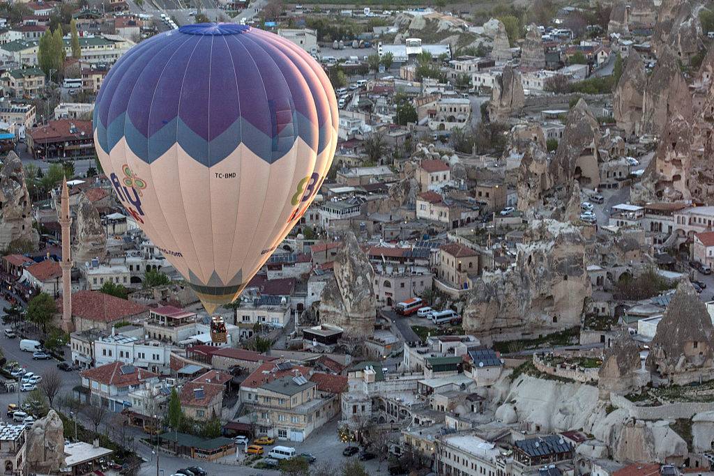 cappadocia aerial view with hot air balloon