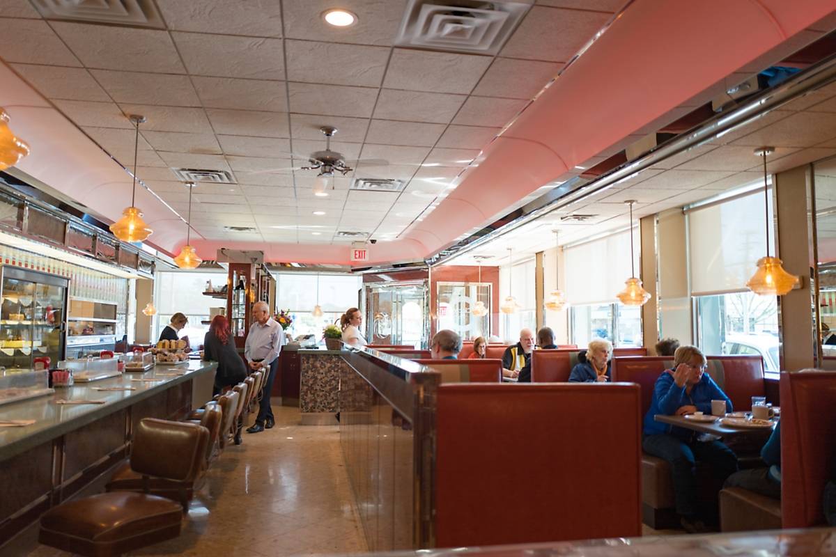 Interior view of the Circle M Diner, a classic diner style restaurant in the Long Island town of Wantagh, New York