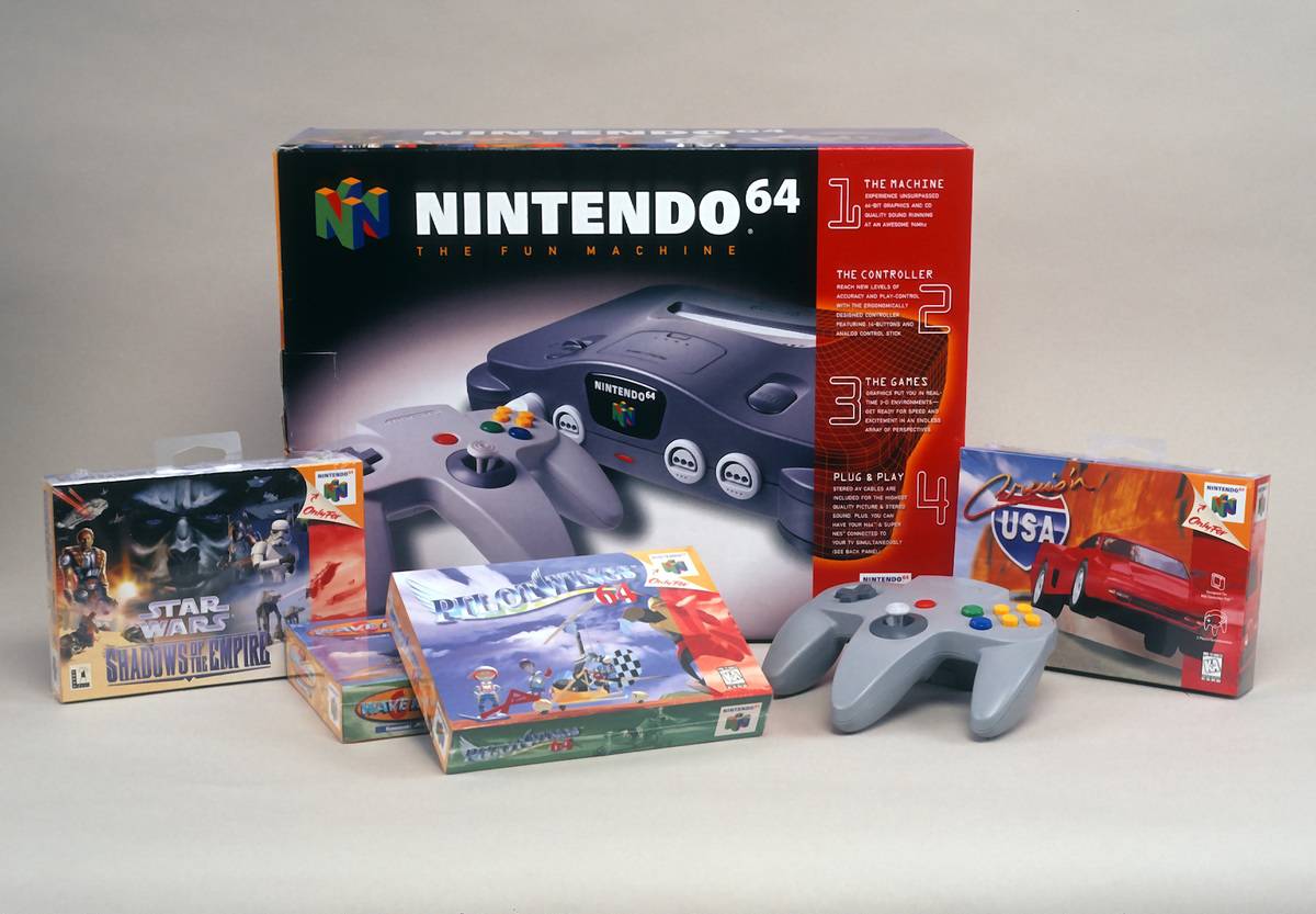 NEW YORK, NY - DECEMBER 7: Product shot of Nintendo 64 game system with games and controller is photographed December 7, 1996 in New York City. (Photo by Y