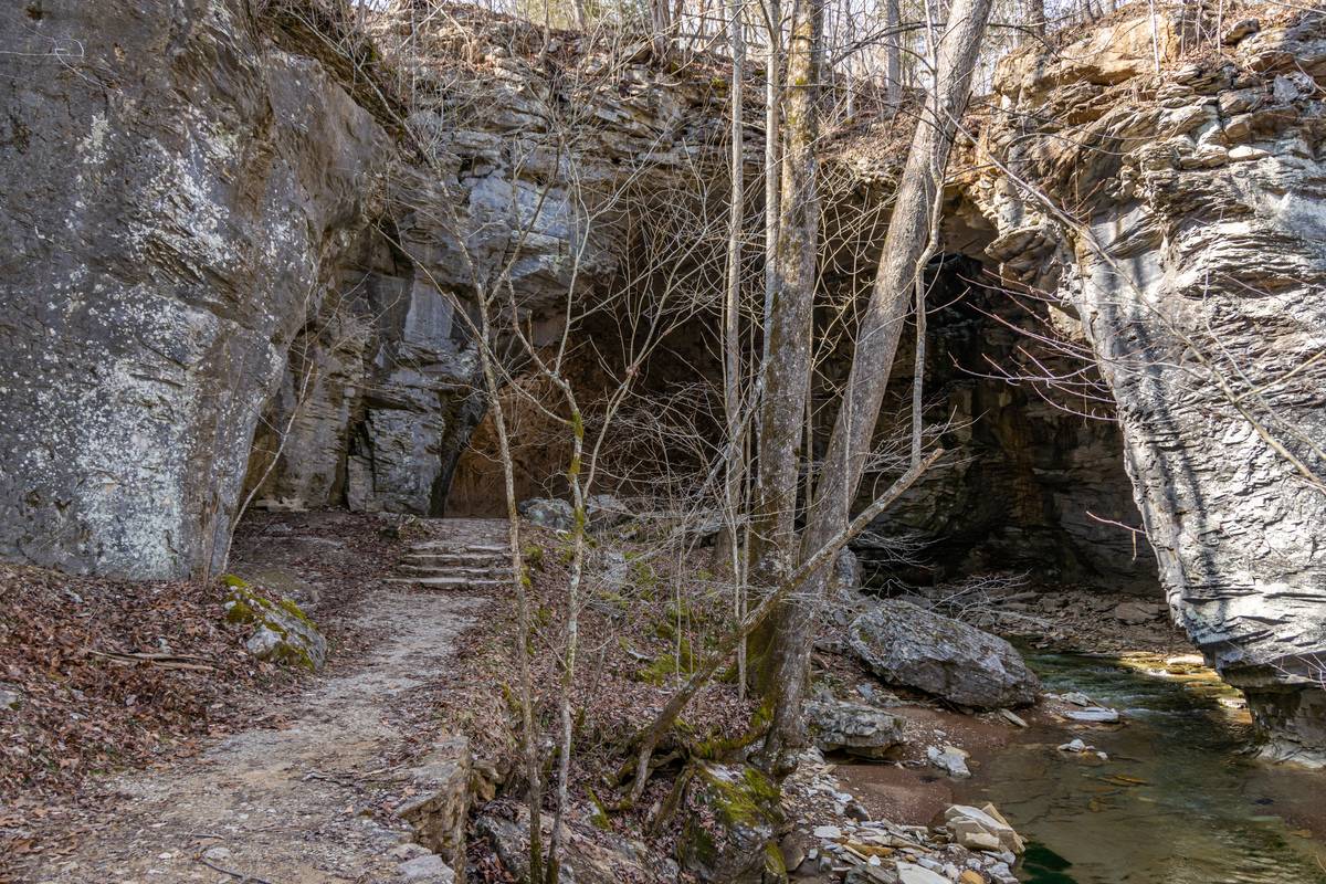 Nature Bridge limestone arch in Carter Cave State Park in Kentucky