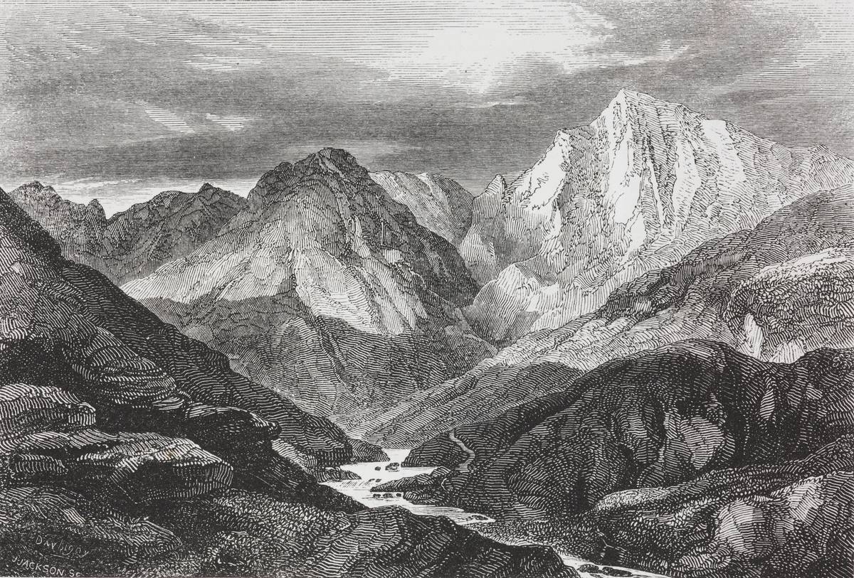 Valley of the Styx river, Peloponnese, engraving...