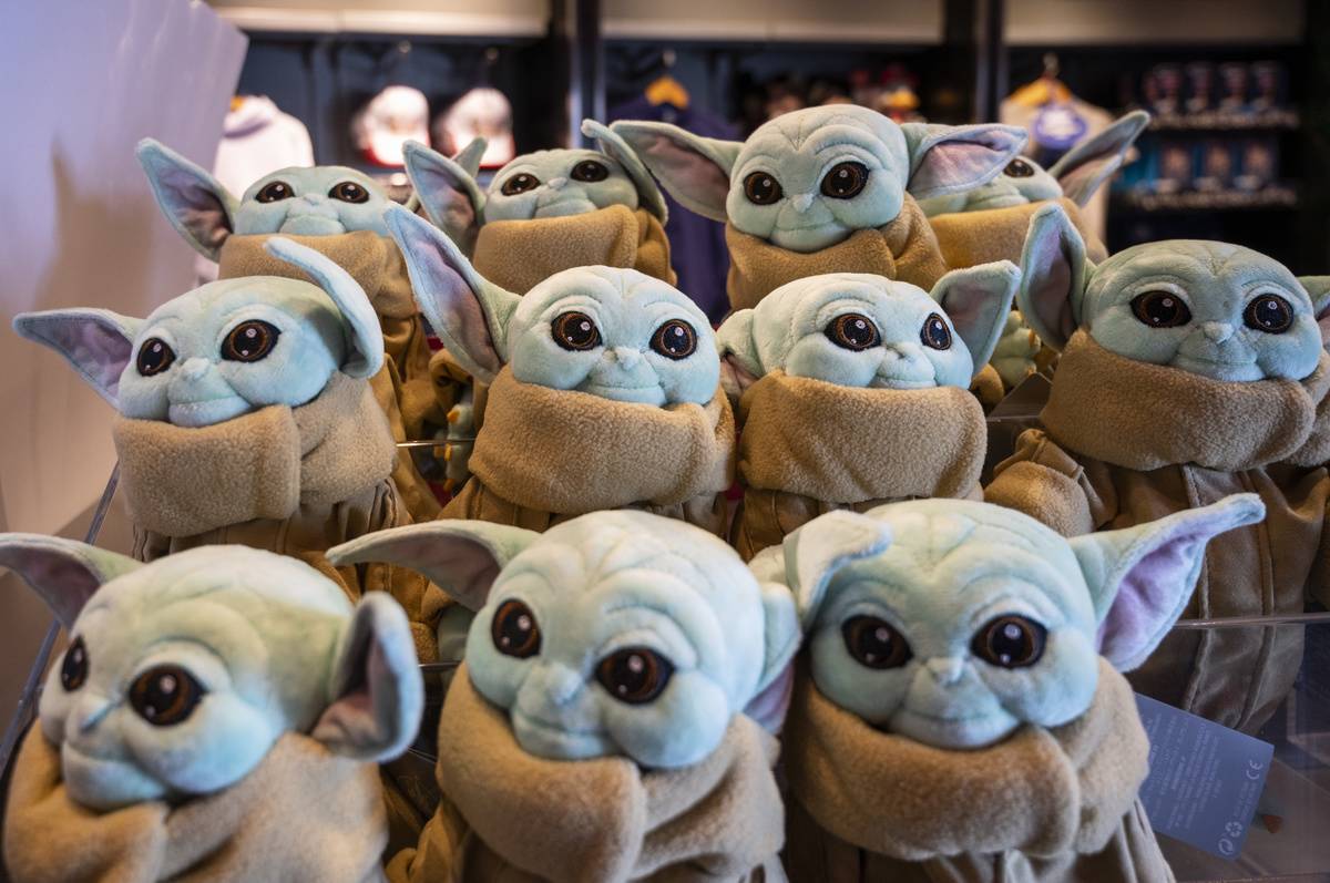 Disney's Star Wars merchandise stuffed toys depicting Grogu...