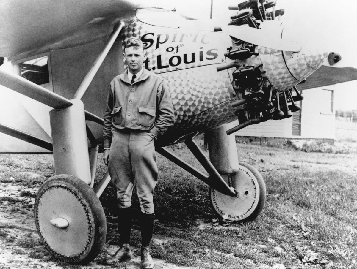 Portrait of Aviator Charles Lindbergh with Spirit of St. Louis