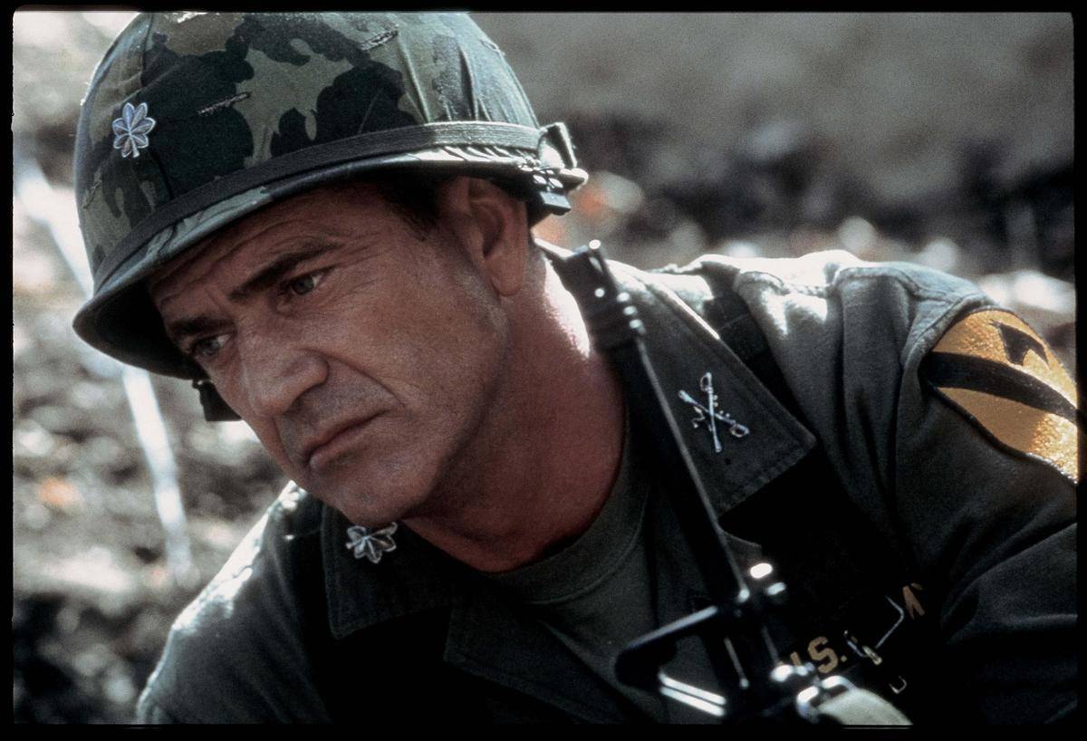 Mel Gibson looking glum as Lt. Colonel Hal Moore in We Were Soldiers