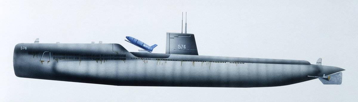 United States Navy submarine USS Grayback, 1957, color illustration