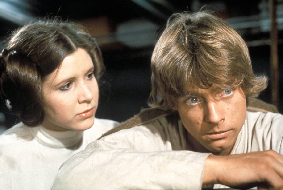 Carrie Fisher and Mark Hamill as Princess Leia and Luke Skywalker in Star Wars