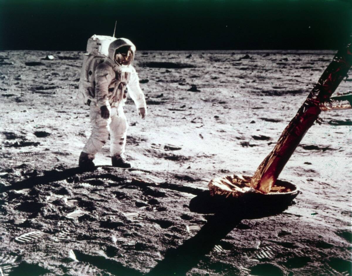 Buzz Aldrin Near The Leg Of The Lunar Module On The Moon